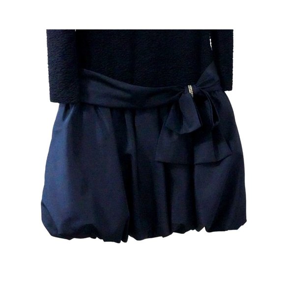 Vintage Rimini Bubble Dress Size 10 Ruched Shirred Top Rhinestone Bow Prom Homec - Picture 2 of 8